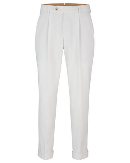 Boss White Relaxed-fit Trousers In Stretch Wool for men