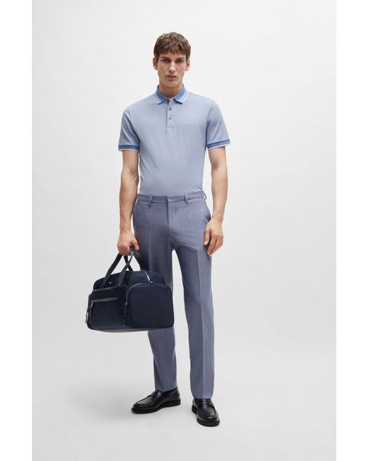Boss Blue Oxford-cotton-piqué Polo Shirt With Logo Detail for men