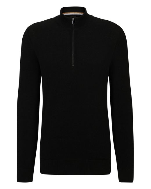 Pull en maille de coton structuré avec fermeture éclair courte Boss pour homme en coloris Black