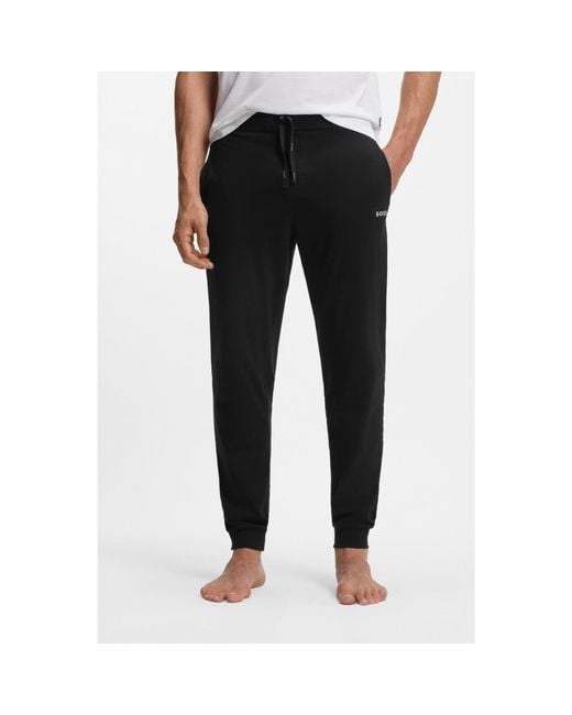 Boss Black Stretch-Cotton Tracksuit Bottoms With Embroidered Logo for men