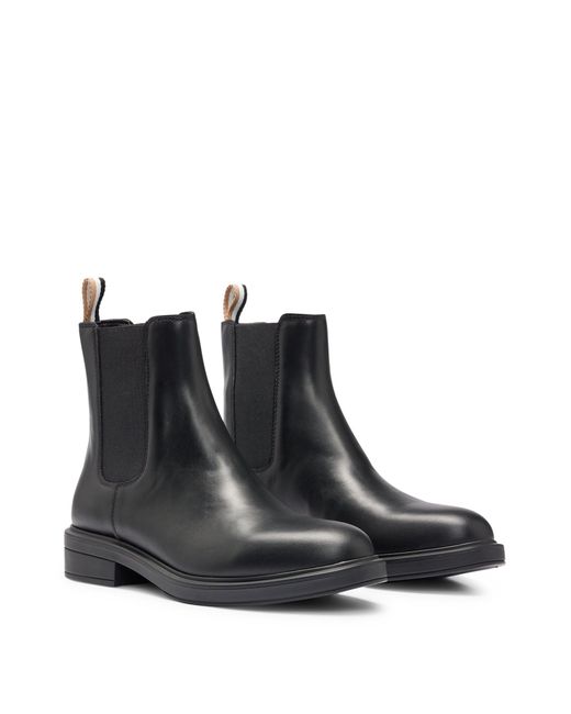 Boss Black Leather Chelsea Boots With Branded Trim And Signature Stripe