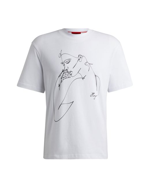 HUGO Relaxed-Fit T-Shirt aus Baumwoll-Jersey mit skizziertem Oberkörper in White für Herren