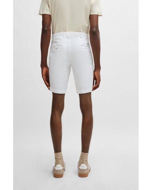 Boss White Slim-fit Shorts In Stretch-cotton Twill for men