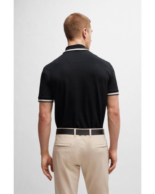 Boss Black Polo Shirt With Stripes And Logo for men