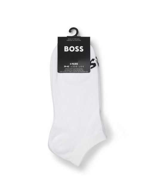 Boss White Three-Pack Of Ankle-Length Socks With Contrast Logos