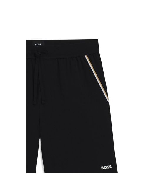 Boss Black Stretch-Cotton Pyjama Shorts With Tape Trims for men