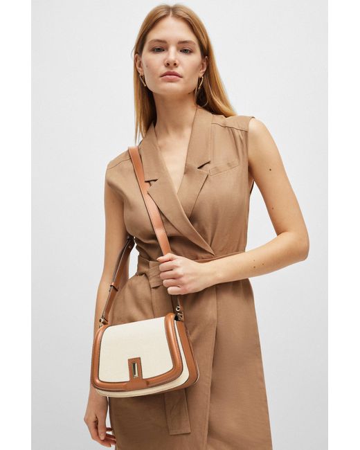 Boss Natural Cotton-blend Saddle Bag With Leather Trims