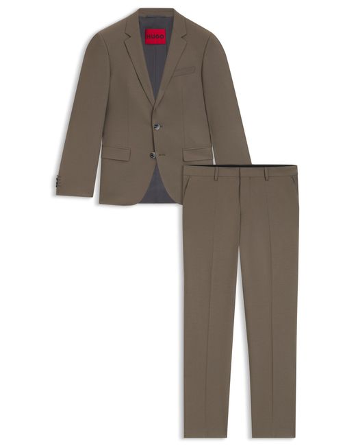 HUGO Zweiteiliger Slim-Fit Popeline-Anzug Aus Woll-Mix in Brown für Herren