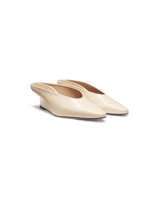 Boss White Leather Mules With Wedge Heel