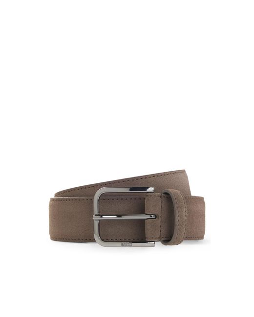 Boss Brown Leather Business Belt With Polished Gunmetal Buckle for men