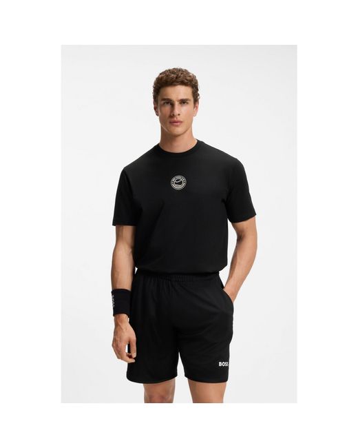 Boss Black Stretch-Cotton T-Shirt With Tennis Artwork for men