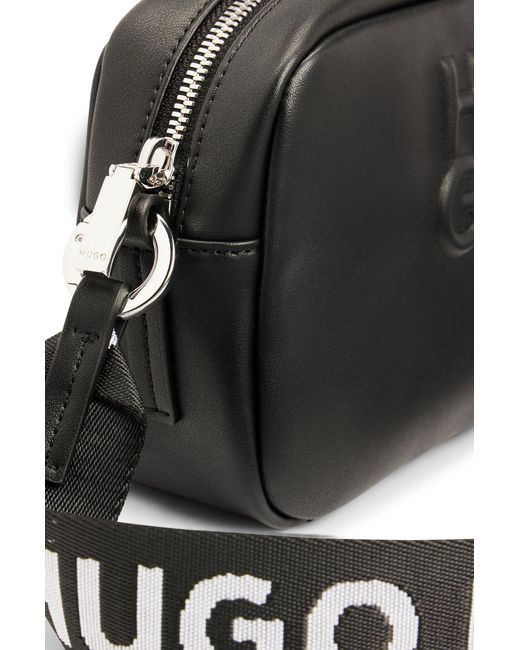 HUGO Black Faux-leather Crossbody Bag With Debossed Stacked Logo