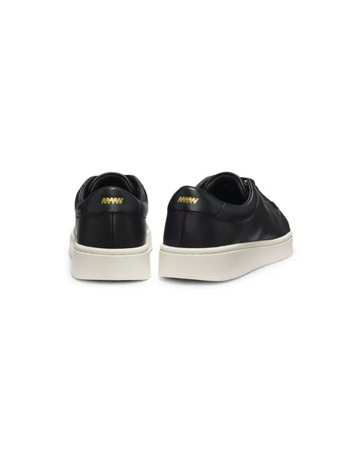 HUGO Black Nappa-Leather Trainers With-Tone Logo for men