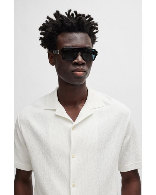 Boss White Regular-fit Shirt In Cotton Bouclé With Ribbed Collar for men