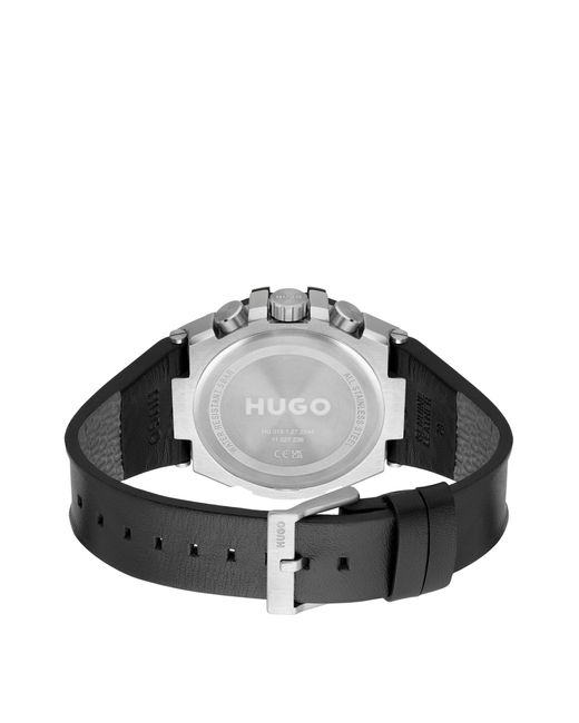 HUGO Uhr Mit Schwarzem Zifferblatt Und Lederarmband in Black für Herren