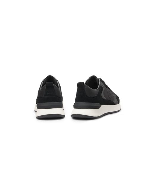 Boss Black Suede-Trim Trainers With Double B Monogram