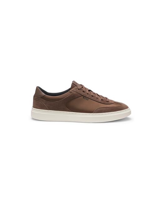 Boss Brown Lace-Up Trainers With Suede Trims for men