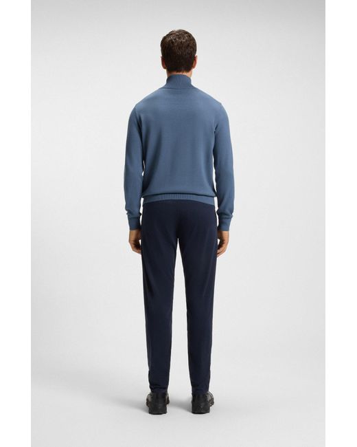 Boss Trui Met Ritskraag Van Katoen En Kasjmier in het Blue voor heren