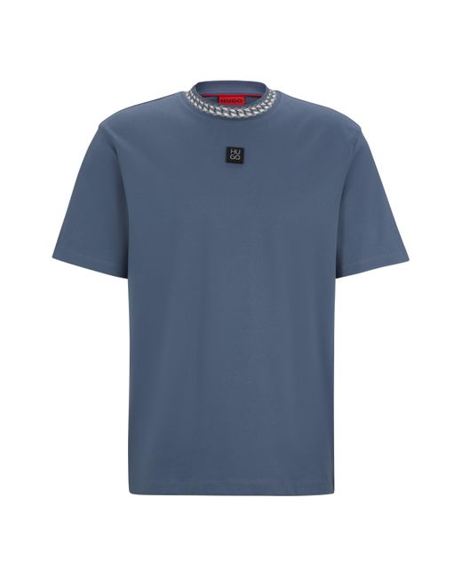 HUGO T-shirt Van Interlocked Katoen Met Kettingprint Op De Kraag in het Blue voor heren