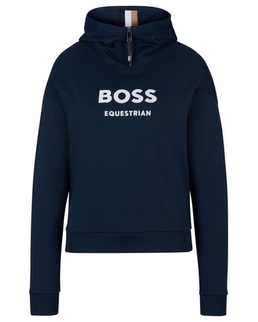 Boss Blue Equestrian Zip-up Hoodie With Silicone Logo Patch