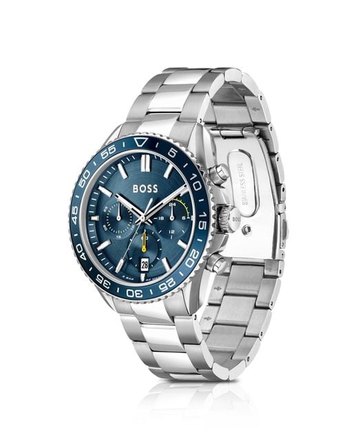 Boss Link-bracelet Chronograph Watch With Blue Dial for men