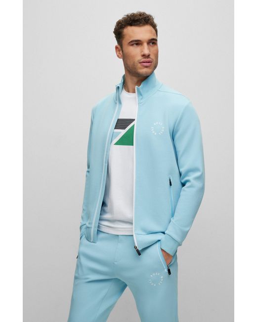 Un sweat zippé en coton mélangé avec logos circulaires BOSS by HUGO BOSS  pour homme en coloris Bleu | Lyst