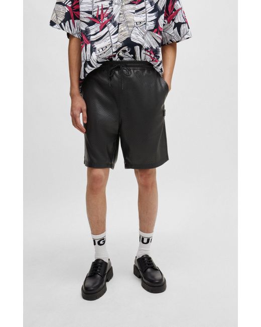 Short en similicuir perfore a logo revisite HUGO pour homme en coloris Noir Lyst