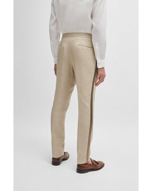 Boss Natural Slim-fit Tuxedo In Micro-patterned Linen for men