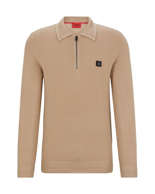 Pull polo à encolure zippée avec badge logo revisité HUGO pour homme en coloris Natural