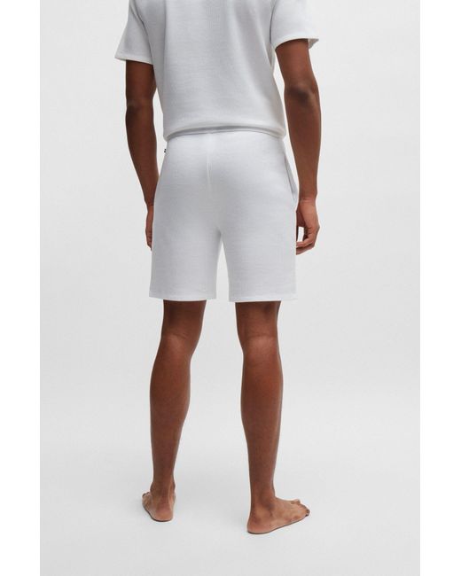 Boss White Waffle-structured Pyjama Shorts With Embroidered Logo for men