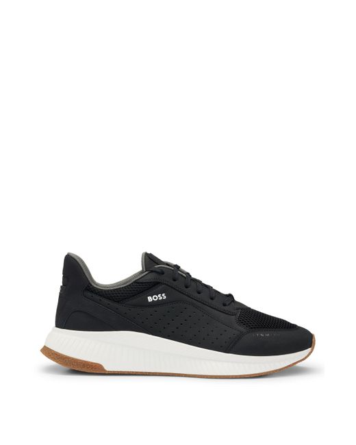 Boss Black Ttnm Evo Leather Lace-up Trainers With Mesh Trims for men