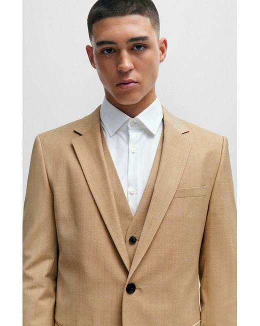HUGO Natural Slim-fit Jacket In Patterned Super-flex Fabric for men