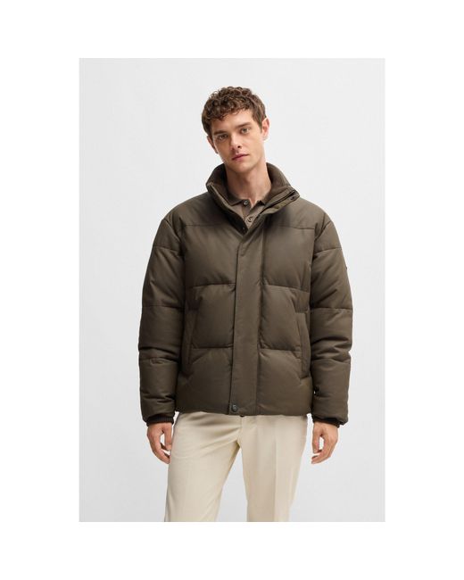 Boss Brown X Aston Martin Leather Puffer Jacket With Wool Ribbing for men