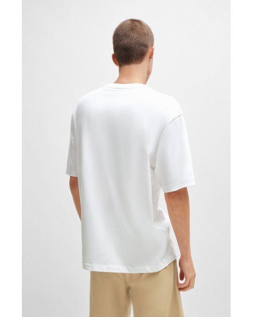 HUGO White Cotton-jersey T-shirt With Logo Artwork for men