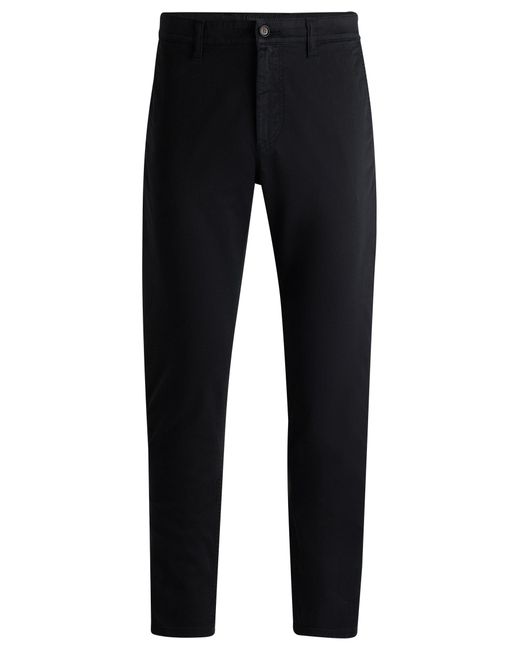 Boss Black Tapered-fit Chinos In Stretch-cotton Satin for men