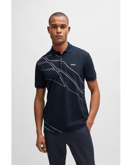 Boss Black Active-stretch Cotton-blend Polo Shirt With Seasonal Artwork for men