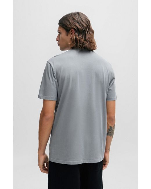 T-shirt en jersey de coton avec logo flammes en relief HUGO pour homme en coloris Gray