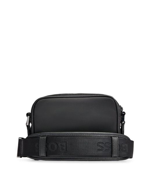 Boss Black Crossbody Bag With Double-monogram Hardware Trim for men