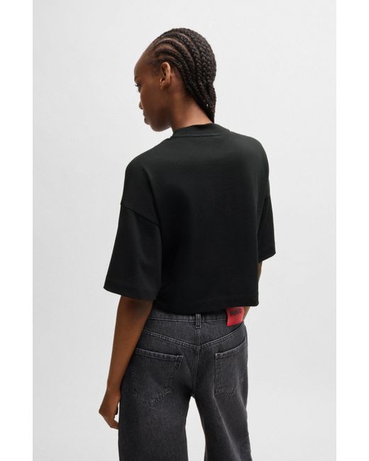 HUGO Relaxed-fit Korter T-shirt Van Katoenen Jersey Met Tweedelig Logo in het Black