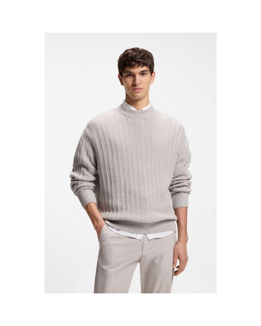 Boss Gray Linen-Cotton Sweater With Knitted Structure for men