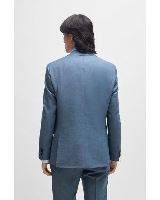 Boss Blue Regular-fit Suit In Micro-patterned Virgin Wool for men