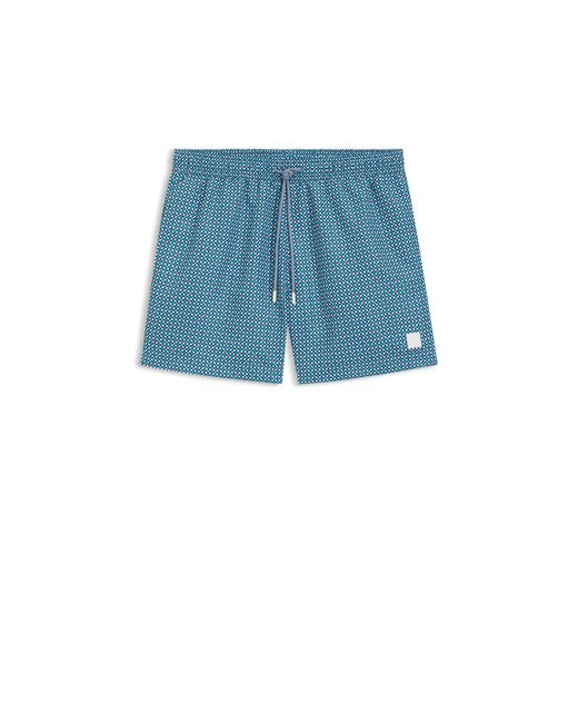 Boss Blue Printed Short-Length Swim Shorts With Logo Details for men