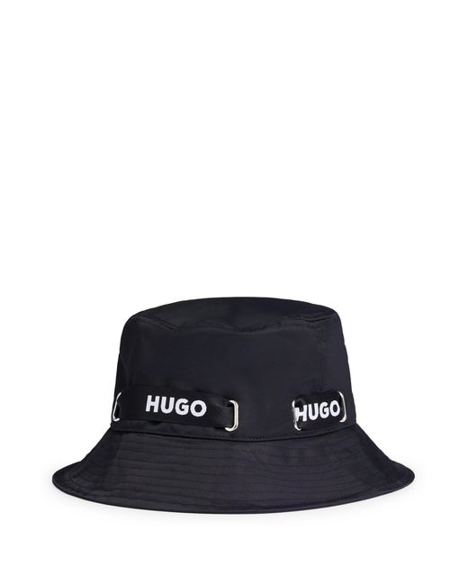 HUGO Blue Branded-ribbon Bucket Hat In Waterproof Nylon