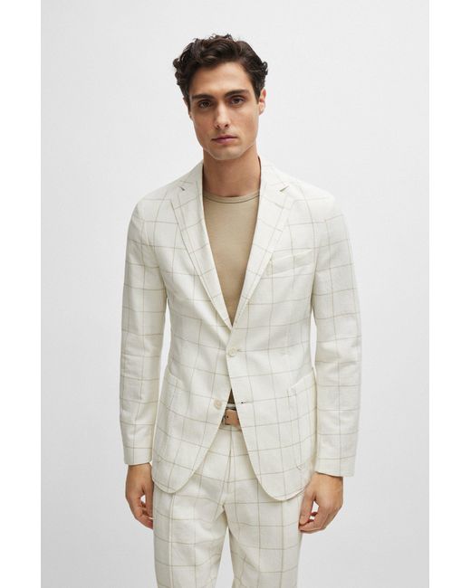 Boss White Slim-fit Two-piece Suit In Checked Material for men