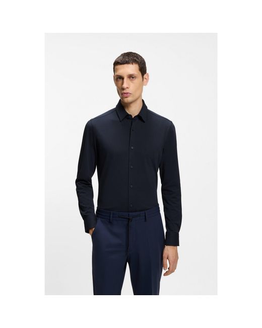 Boss Blue Slim-fit Shirt In Performance-stretch Jersey for men