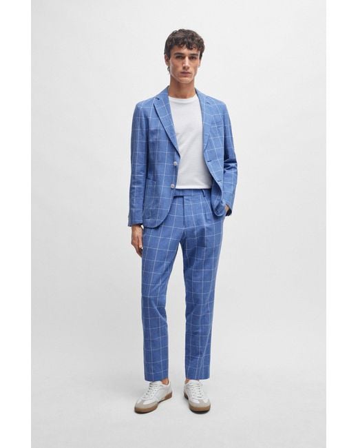 Boss Blue Slim-fit Two-piece Suit In Checked Material for men