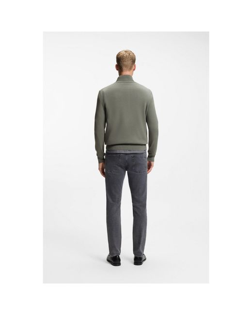 Boss Gray Cotton-Cashmere Sweater With Zip Collar for men