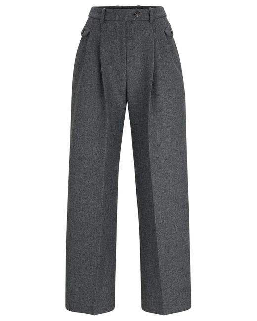 Boss Gray Relaxed-fit Trousers In A Melange Wool Blend