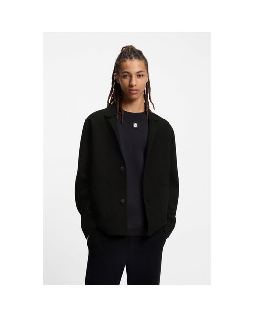 HUGO Black Relaxed-Fit Knitted Jacket With Patch Pockets for men