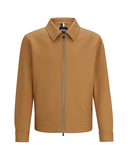 Boss Natural Zip-up Slim-fit Jacket In Cotton for men